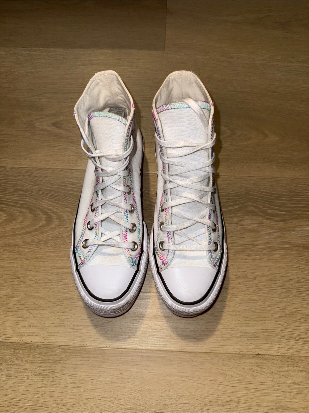 Converse Women's White High Top Sneakers with Pastel Trim